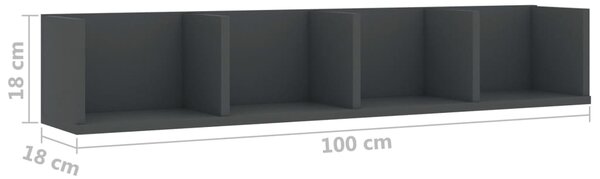 VidaXL Ράφι Τοίχου για CD Γκρι 100 x 18 x 18 εκ. από Επεξ. Ξύλο