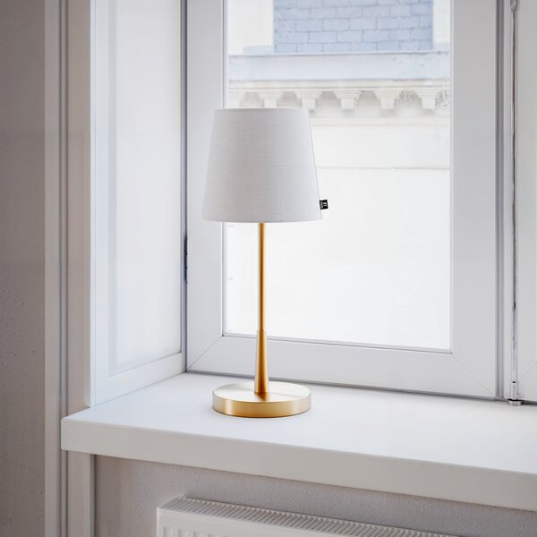 By Rydéns Rydens Επιτραπέζια λάμπα Lumi, 49 cm, χρυσό/λευκό, ύφασμα, Χρυσό / Ορείχαλκου, Σαλόνι / τραπεζαρία, Μέταλλο