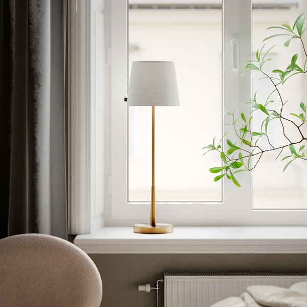 By Rydéns Rydens Επιτραπέζια λάμπα Lumi, 69 cm, χρυσό/λευκό, ύφασμα, Χρυσό / Ορείχαλκου, Σαλόνι / τραπεζαρία, Μέταλλο