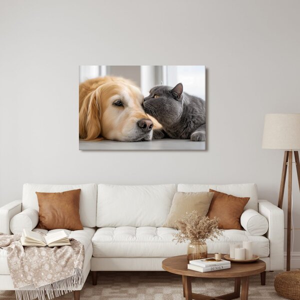 Πίνακας σε καμβά φιλία σκύλου και γάτας
