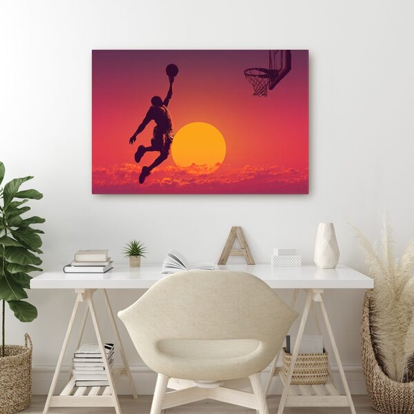 Πίνακας σε καμβά μπασκετμπολίστας σε χρυσό ηλιοβασίλεμα