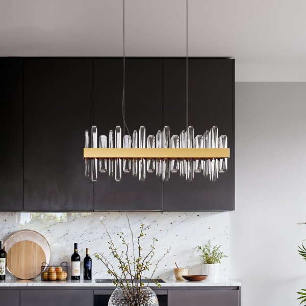 By Rydéns Rydens LED κρεμαστή λάμπα Triumph Bar, 80 cm, ορείχαλκος, διαφανής, Διαφανές, Σαλόνι / τραπεζαρία, Γυαλί, σύγχρονο