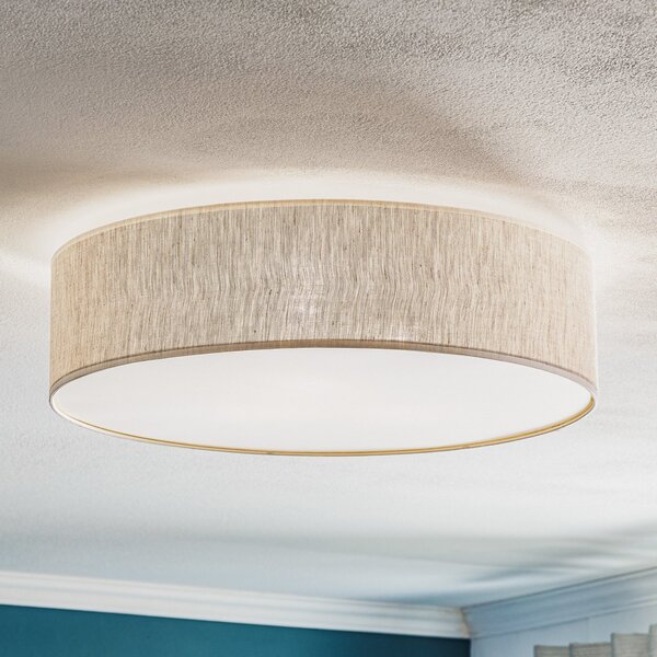 Eko-Light Φωτιστικό οροφής Leano, γκρι, ύφασμα από λινό, Ø 50 cm, ρυθμιζόμενος, Γκρι, Σαλόνι / τραπεζαρία, Ύφασμα / Κλωστοϋφαντουργία, σύγχρονο