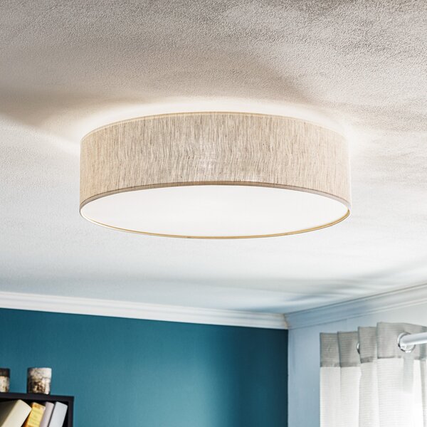 Eko-Light Φωτιστικό οροφής Leano, γκρι, ύφασμα από λινό, Ø 50 cm, ρυθμιζόμενος, Γκρι, Σαλόνι / τραπεζαρία, Ύφασμα / Κλωστοϋφαντουργία, σύγχρονο