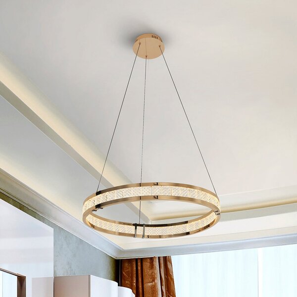 Schuller Valencia Κρεμαστό φωτιστικό LED Lorian, χρυσό χρώμα, Ø 60 cm, μέταλλο, ρυθμιζόμενος, Χρυσό / Ορείχαλκου, Σαλόνι / τραπεζαρία, Αλουμίνιο