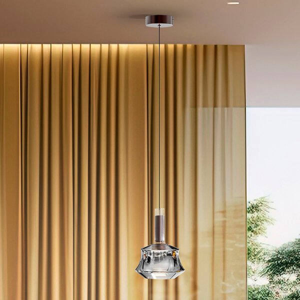 Schuller Valencia Κρεμαστή λάμπα LED Scarlett, ασημί, Ø 18 cm, γυαλί, ρυθμιζόμενος, Μεταλλικό, Σαλόνι / τραπεζαρία, Γυαλί