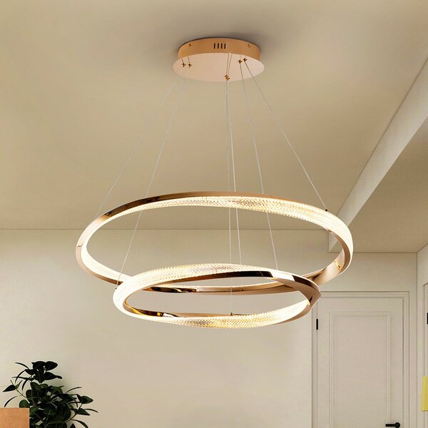 Schuller Valencia Κρεμαστή λάμπα LED Orbitas, Ø 80 cm, χρυσό χρώμα, μέταλλο, ρυθμιστής έντασης, ρυθμιζόμενος, Χρυσό / Ορείχαλκου, Σαλόνι / τραπεζαρία, Αλουμίνιο