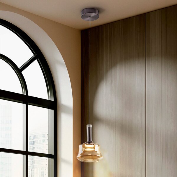Schuller Valencia Κρεμαστό φωτιστικό LED Scarlett, κεχριμπαρένιο, Ø 18 cm, γυαλί, ρυθμιζόμενος, Μπεζ, Σαλόνι / τραπεζαρία, Γυαλί