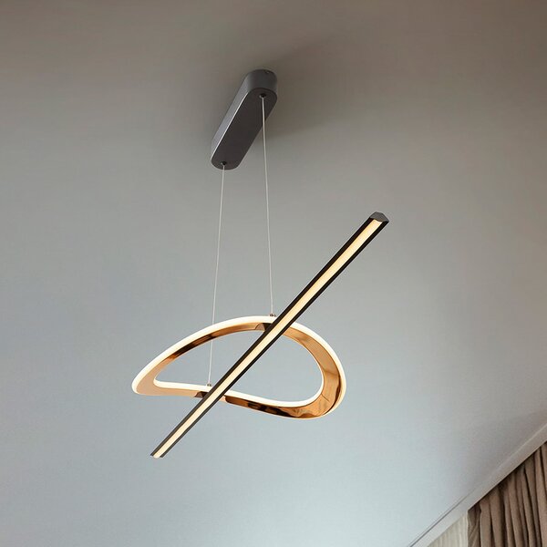 Schuller Valencia Κρεμαστή λάμπα LED Enora, μαύρο/χρυσό, μήκος 120 cm, CCT, ρυθμιζόμενος, Μαύρο, Σαλόνι / τραπεζαρία, Αλουμίνιο, σύγχρονο