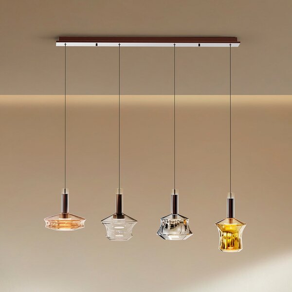 Schuller Valencia LED κρεμαστή λάμπα Scarlett, πολύχρωμη, μήκος 108 cm, γυαλί, 4 φτερά., ρυθμιζόμενος, Πολύχρωμο, Σαλόνι / τραπεζαρία, Γυαλί