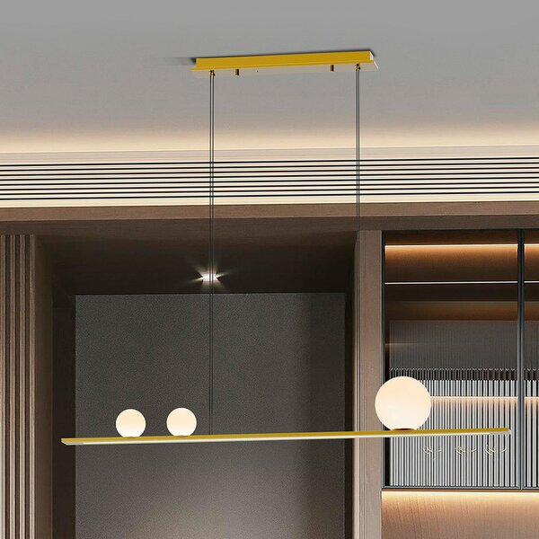 Schuller Valencia Κρεμαστό φωτιστικό LED Mila, χρυσό χρώμα, μήκος 120 cm, 3 φώτα., ρυθμιζόμενος, Χρυσό / Ορείχαλκου, Σαλόνι / τραπεζαρία, Αλουμίνιο, σύγχρονο