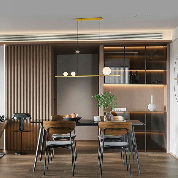 Schuller Valencia Κρεμαστό φωτιστικό LED Mila, χρυσό χρώμα, μήκος 120 cm, 3 φώτα., ρυθμιζόμενος, Χρυσό / Ορείχαλκου, Σαλόνι / τραπεζαρία, Αλουμίνιο, σύγχρονο