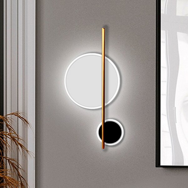 Schuller Valencia LED απλίκα Duo, ύψος 52 cm, μαύρο/χρυσό, μέταλλο, Χρυσό / Ορείχαλκου, Σαλόνι / τραπεζαρία, Αλουμίνιο, σύγχρονο