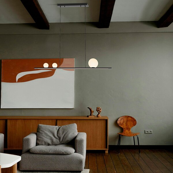 Schuller Valencia Κρεμαστό φωτιστικό LED Mila, μαύρο, μήκος 120 cm, μέταλλο, ρυθμιζόμενος, Μαύρο, Σαλόνι / τραπεζαρία, Αλουμίνιο, σύγχρονο