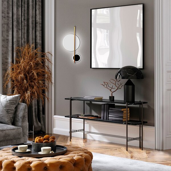 Schuller Valencia LED απλίκα Duo, ύψος 52 cm, μαύρο/χρυσό, μέταλλο, Χρυσό / Ορείχαλκου, Σαλόνι / τραπεζαρία, Αλουμίνιο, σύγχρονο