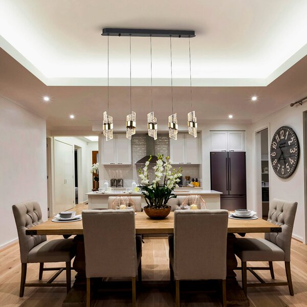 Schuller Valencia Κρεμαστή λάμπα LED Iliada, μήκος 96 cm, μαύρο/χρυσό μέταλλο, ρυθμιζόμενος, Μαύρο, Σαλόνι / τραπεζαρία, Μέταλλο