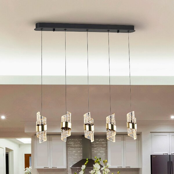 Schuller Valencia Κρεμαστή λάμπα LED Iliada, μήκος 96 cm, μαύρο/χρυσό μέταλλο, ρυθμιζόμενος, Μαύρο, Σαλόνι / τραπεζαρία, Μέταλλο