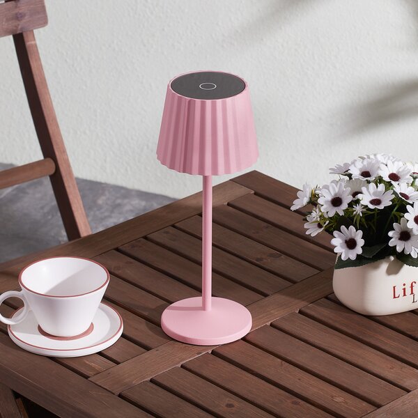 Lindby LED φορητή επιτραπέζια λάμπα Esali, ροζ, μέταλλο, IP54, ρυθμιζόμενος, Ροζ / Ροζέ, Σαλόνι / τραπεζαρία, Αλουμίνιο, σύγχρονο