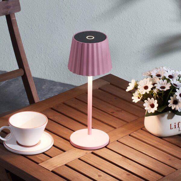 Lindby LED φορητή επιτραπέζια λάμπα Esali, ροζ, μέταλλο, IP54, ρυθμιζόμενος, Ροζ / Ροζέ, Σαλόνι / τραπεζαρία, Αλουμίνιο, σύγχρονο