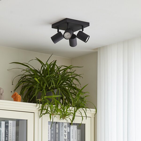 Lindby Προβολέας οροφής Jorell, μαύρος, 20 cm, 4-φωτός., ρυθμιζόμενος, Μαύρο, Μελέτη / Γραφείο, Μέταλλο, σύγχρονο