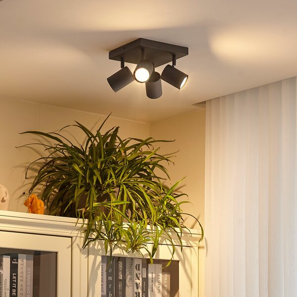 Lindby Προβολέας οροφής Jorell, μαύρος, 20 cm, 4-φωτός., ρυθμιζόμενος, Μαύρο, Μελέτη / Γραφείο, Μέταλλο, σύγχρονο