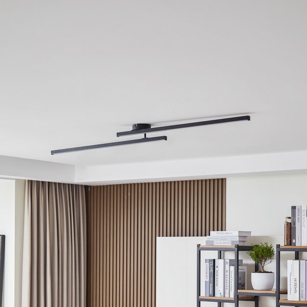 Lindby LED φωτιστικό οροφής Aurendor, 135 cm, μαύρο, μέταλλο, Μαύρο, Σαλόνι / τραπεζαρία, Αλουμίνιο, σύγχρονο