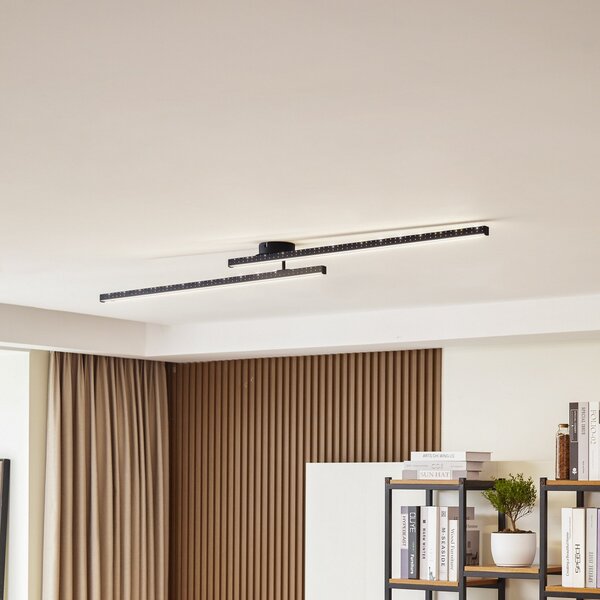 Lindby LED φωτιστικό οροφής Aurendor, 135 cm, μαύρο, μέταλλο, Μαύρο, Σαλόνι / τραπεζαρία, Αλουμίνιο, σύγχρονο