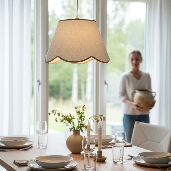 PR Home Κρεμαστό φωτιστικό Nell, μπεζ, Ø 35 cm, E27, ύφασμα, ρυθμιζόμενος, Λευκό, Σαλόνι / τραπεζαρία, Ύφασμα / Κλωστοϋφαντουργία