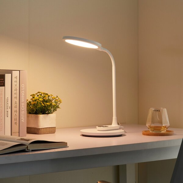 Lindby Επιτραπέζιο φωτιστικό LED Valtaria, λευκό, CCT, με δυνατότητα, ρυθμιζόμενος, Λευκό, Μελέτη / Γραφείο, Πλαστικό, σύγχρονο