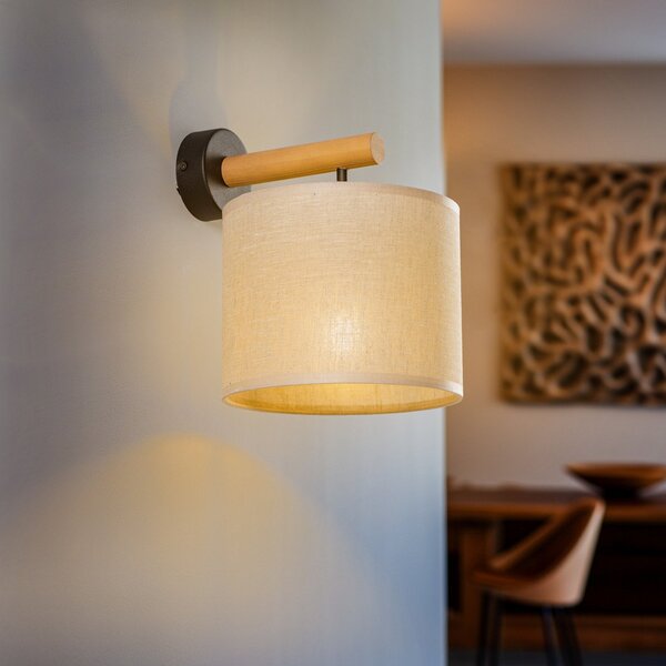 TK Lighting Φωτιστικό τοίχου Deva Nature, ύφασμα, ξύλο, ρυθμιζόμενος, Ξύλου, Σαλόνι / τραπεζαρία, Ξύλο, Σκανδιναβικό