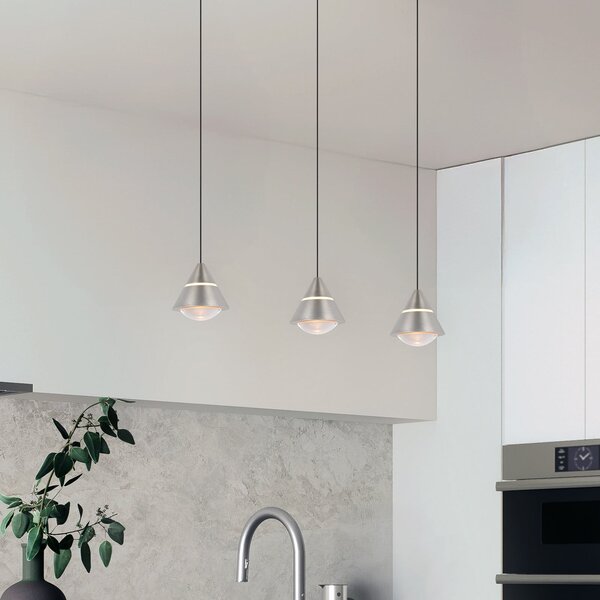 Trio Lighting LED κρεμαστή λάμπα Romeo μήκος 55 cm νικελίου χρώματος μέταλλο 3 φτερά., Μεταλλικό, Σαλόνι / τραπεζαρία, Μέταλλο, σύγχρονο