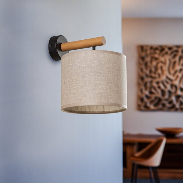 TK Lighting Φωτιστικό τοίχου Deva Nature, ύφασμα, ξύλο, ρυθμιζόμενος, Ξύλου, Σαλόνι / τραπεζαρία, Ξύλο, Σκανδιναβικό