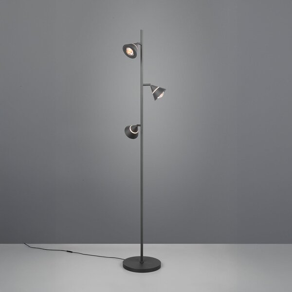 Trio Lighting Λάμπα δαπέδου LED Romeo, ύψος 150 cm, μαύρο, μέταλλο, 3 φτερά., ρυθμιζόμενος, Μαύρο, Σαλόνι / τραπεζαρία, Μέταλλο, σύγχρονο