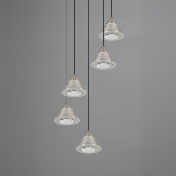Trio Lighting Κρεμαστή λάμπα LED Romeo, Ø 28 cm, χρώμα νικελίου, μέταλλο, 5 φτερά., Μεταλλικό, Σαλόνι / τραπεζαρία, Μέταλλο, σύγχρονο