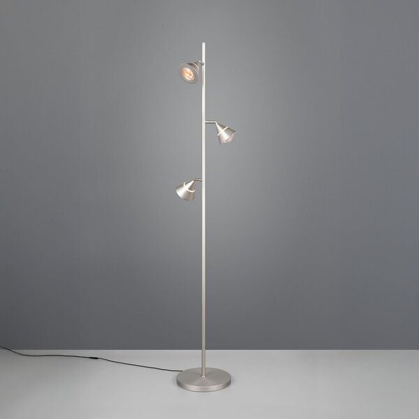 Trio Lighting Λάμπα δαπέδου LED Romeo, ύψος 150 cm, μέταλλο χρώματος νικελίου, 3 φτερά., ρυθμιζόμενος, Μεταλλικό, Σαλόνι / τραπεζαρία, Μέταλλο, σύγχρονο