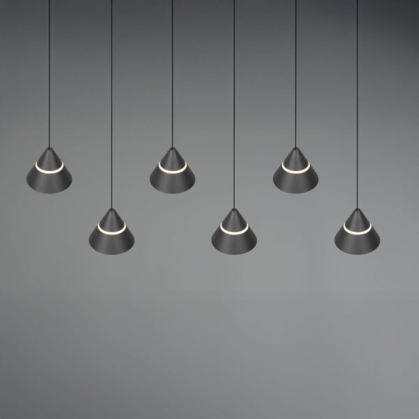 Trio Lighting Κρεμαστό φωτιστικό LED Romeo, μήκος 75 cm, μαύρο, μέταλλο, 6 φτερά., Μαύρο, Σαλόνι / τραπεζαρία, Μέταλλο, σύγχρονο
