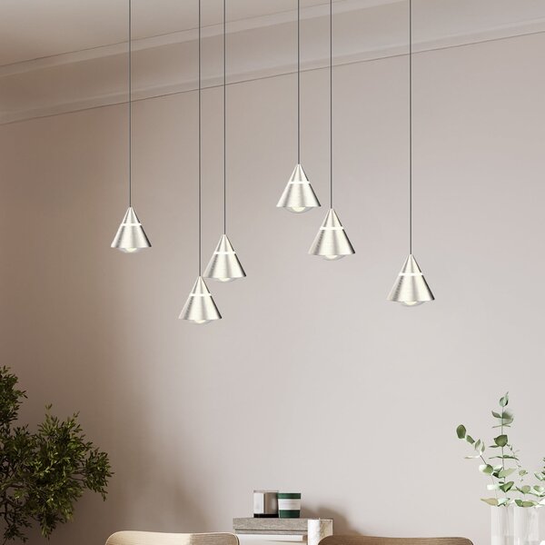 Trio Lighting Κρεμαστή λάμπα LED Romeo, μήκος 75 cm, μεταλλική, χρώμα νικελίου, 6 φτερά., Μεταλλικό, Σαλόνι / τραπεζαρία, Μέταλλο, σύγχρονο