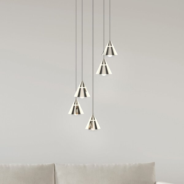 Trio Lighting Κρεμαστή λάμπα LED Romeo, Ø 28 cm, χρώμα νικελίου, μέταλλο, 5 φτερά., Μεταλλικό, Σαλόνι / τραπεζαρία, Μέταλλο, σύγχρονο