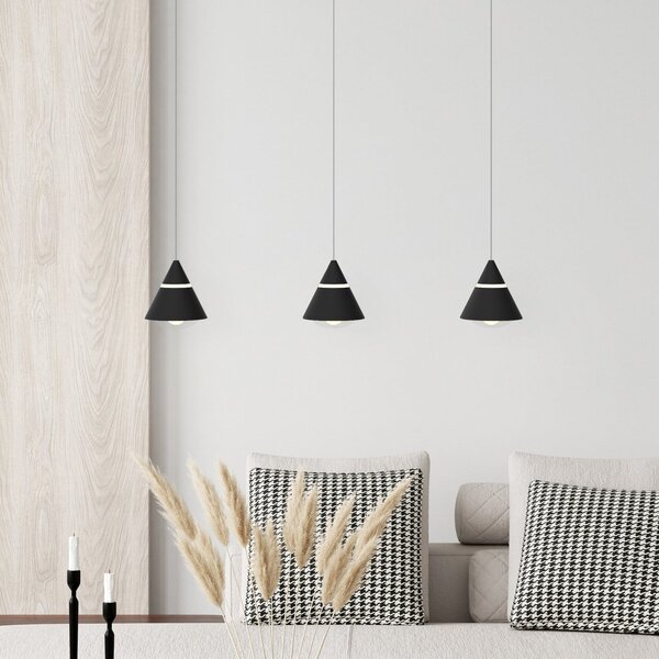 Trio Lighting Κρεμαστό φωτιστικό LED Romeo, μήκος 55 cm, μαύρο, μέταλλο, 3 φτερά., Μαύρο, Σαλόνι / τραπεζαρία, Μέταλλο, σύγχρονο