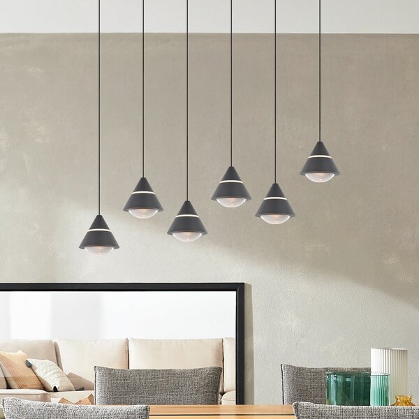 Trio Lighting Κρεμαστό φωτιστικό LED Romeo, μήκος 75 cm, μαύρο, μέταλλο, 6 φτερά., Μαύρο, Σαλόνι / τραπεζαρία, Μέταλλο, σύγχρονο