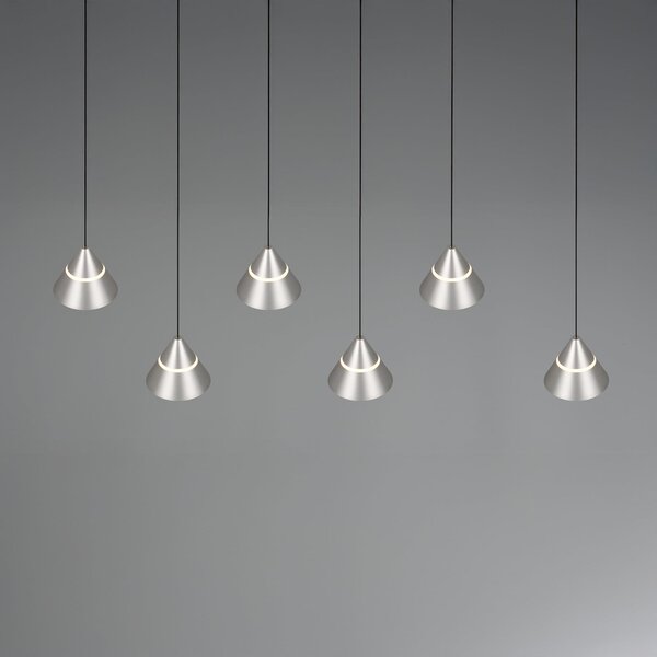 Trio Lighting Κρεμαστή λάμπα LED Romeo, μήκος 75 cm, μεταλλική, χρώμα νικελίου, 6 φτερά., Μεταλλικό, Σαλόνι / τραπεζαρία, Μέταλλο, σύγχρονο