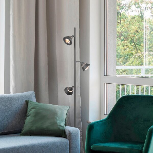 Trio Lighting Λάμπα δαπέδου LED Romeo, ύψος 150 cm, μαύρο, μέταλλο, 3 φτερά., ρυθμιζόμενος, Μαύρο, Σαλόνι / τραπεζαρία, Μέταλλο, σύγχρονο