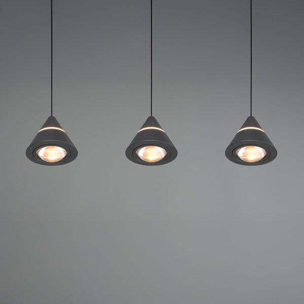 Trio Lighting Κρεμαστό φωτιστικό LED Romeo, μήκος 55 cm, μαύρο, μέταλλο, 3 φτερά., Μαύρο, Σαλόνι / τραπεζαρία, Μέταλλο, σύγχρονο