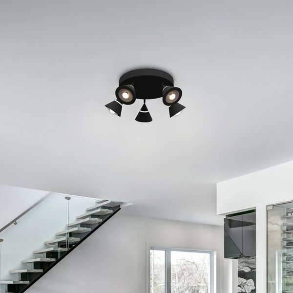 Trio Lighting LED σποτ οροφής Romeo, Ø 30 cm, μαύρο, μέταλλο, 5 φτερά., Μαύρο, Σαλόνι / τραπεζαρία, Μέταλλο, σύγχρονο