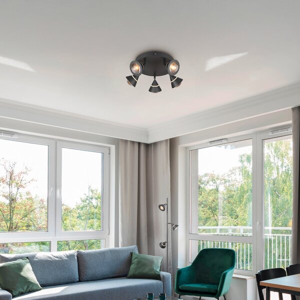 Trio Lighting LED σποτ οροφής Romeo, Ø 30 cm, μαύρο, μέταλλο, 5 φτερά., Μαύρο, Σαλόνι / τραπεζαρία, Μέταλλο, σύγχρονο
