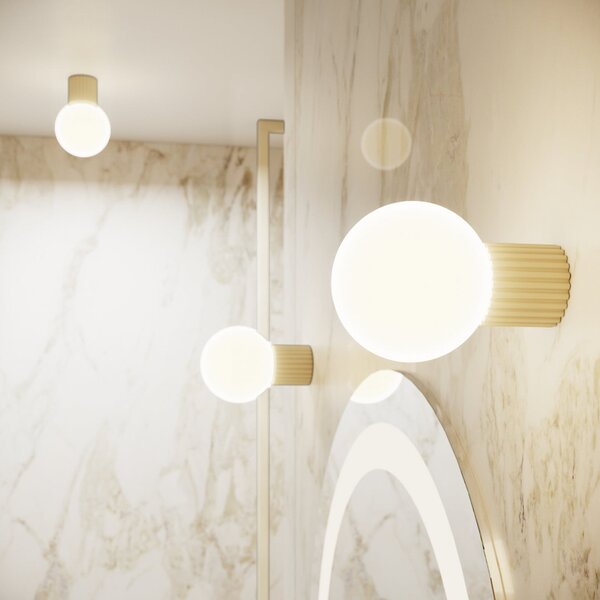 SOLLUX LIGHTING Φωτιστικό τοίχου ORBI, μπεζ, γυαλί/μέταλλο, Ø 12 cm, IP44, G9, ρυθμιζόμενος, Μπεζ, Μπάνιο, Αλουμίνιο, Σφαίρα