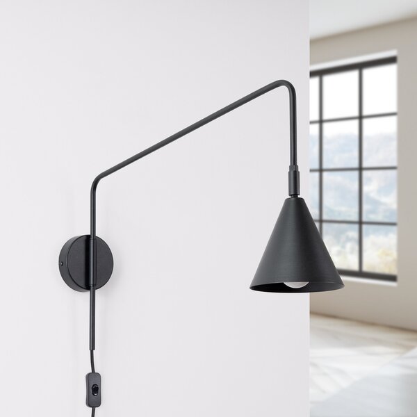 SOLLUX LIGHTING Φωτιστικό τοίχου LYS, μαύρο, Ø 14 cm, μέταλλο, βύσμα, E14, Μαύρο, Σαλόνι / τραπεζαρία, Μέταλλο, Σκανδιναβικό, Στρογγυλό τοίχο
