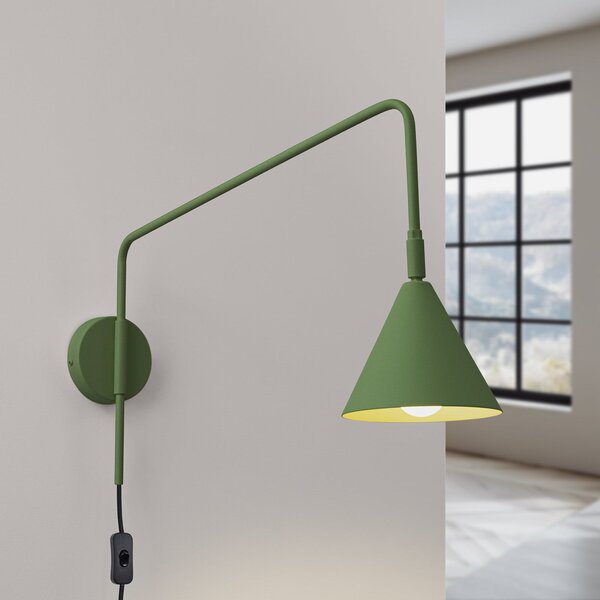 SOLLUX LIGHTING Φωτιστικό τοίχου LYS, λαδί, Ø 14 cm, μέταλλο, βύσμα, E14, Πράσινο, Σαλόνι / τραπεζαρία, Μέταλλο, Σκανδιναβικό, Στρογγυλό τοίχο