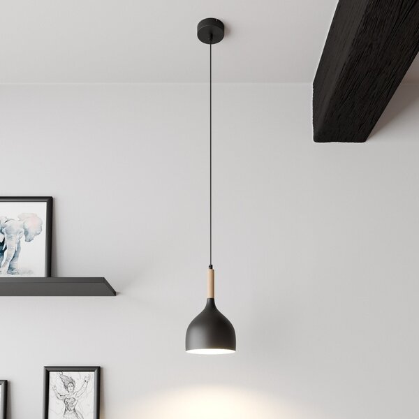 Luminex Κρεμαστό φωτιστικό Noak, μαύρο/ξύλο φυσικό, Ø 17 cm, ρυθμιζόμενος, Μαύρο, Σαλόνι / τραπεζαρία, Μέταλλο, σύγχρονο