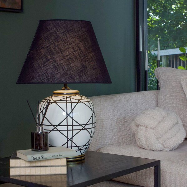 PR Home Επιτραπέζια λάμπα New York, μαύρη, ύψος 63 cm, κεραμικό, Μαύρο, Σαλόνι / τραπεζαρία, Ύφασμα / Κλωστοϋφαντουργία